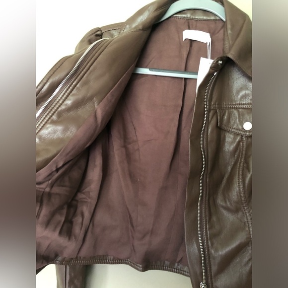 NWT Jonathan Simkhai Wyatt Vegan Leather Coffee Brown Puff Sleeve Jacket Size XS - Picture 8 of 10